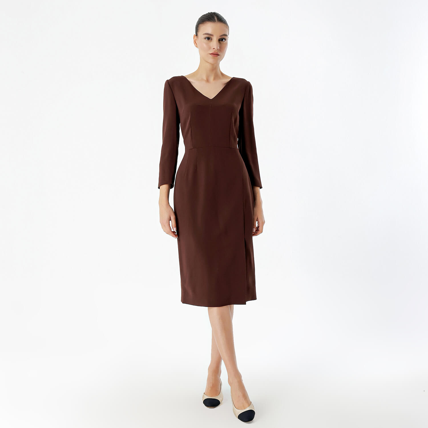 Dolce&Gabbana - Brown V Neck Midi Dress